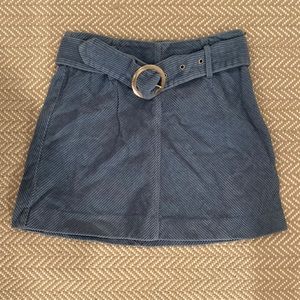 Zara blue ribbed corduroy skirt with belt